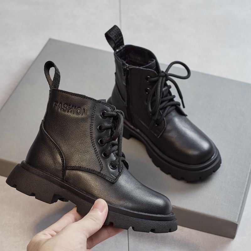 Black Boots for Baby Girls Shoes Boys Shoes Kids Girls' Shoes Autumn Kids Leather Boots Waterproof Children Ankle Boots