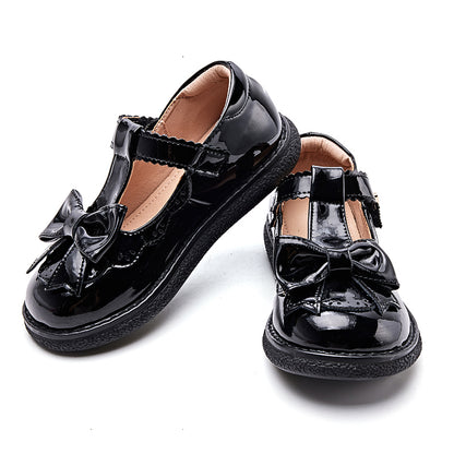 Kids Black Party Shoes for Girls Princess Sweet Children Dress Flats Mary Janes with Bow-knot Rhinestone Flower Sweet Soft 28-35