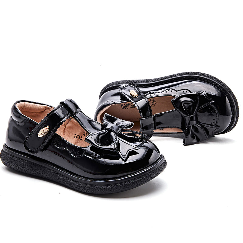 Kids Black Party Shoes for Girls Princess Sweet Children Dress Flats Mary Janes with Bow-knot Rhinestone Flower Sweet Soft 28-35