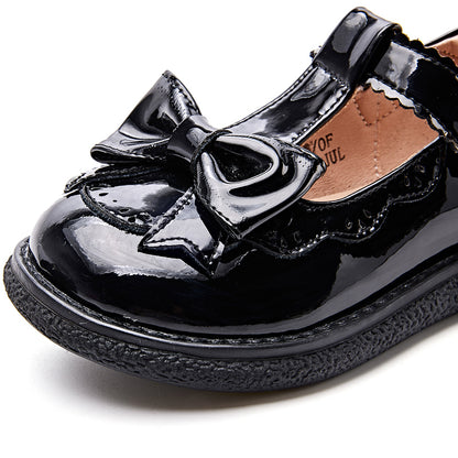 Kids Black Party Shoes for Girls Princess Sweet Children Dress Flats Mary Janes with Bow-knot Rhinestone Flower Sweet Soft 28-35