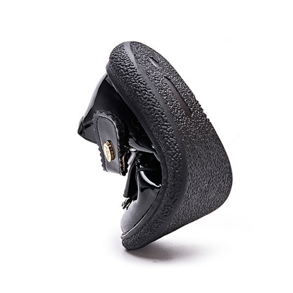 Kids Black Party Shoes for Girls Princess Sweet Children Dress Flats Mary Janes with Bow-knot Rhinestone Flower Sweet Soft 28-35