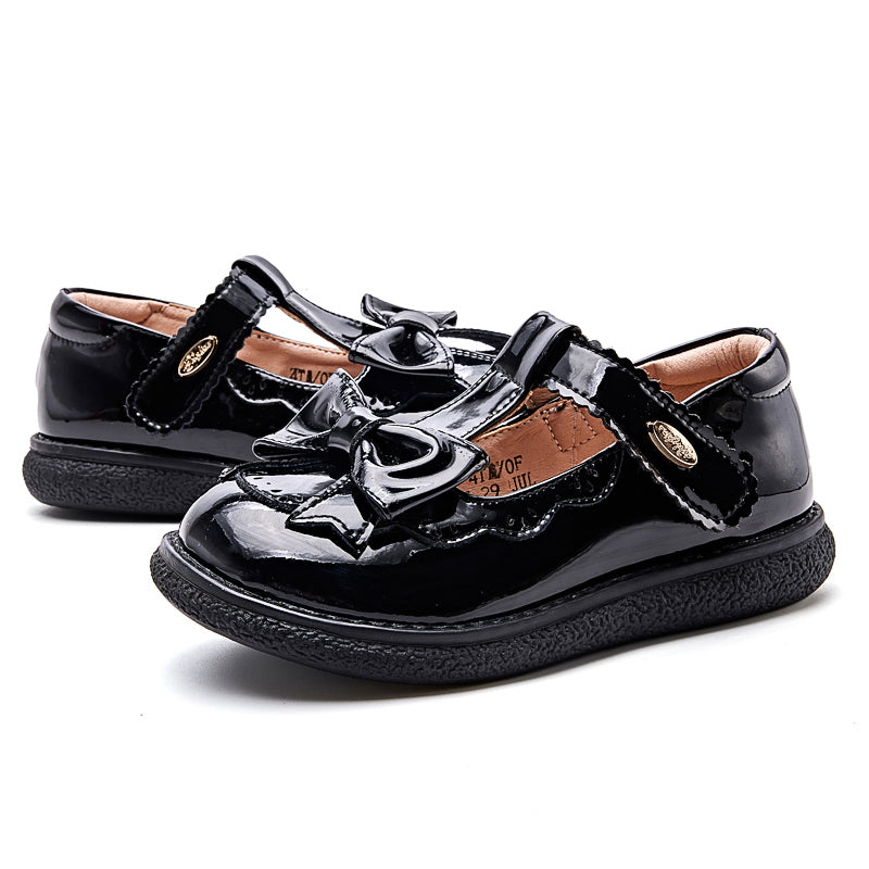 Kids Black Party Shoes for Girls Princess Sweet Children Dress Flats Mary Janes with Bow-knot Rhinestone Flower Sweet Soft 28-35
