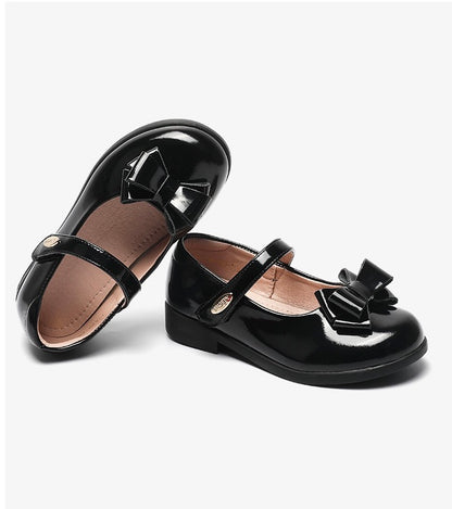 Tassel Bow School Shoes for Girl -Black Leather  Flats