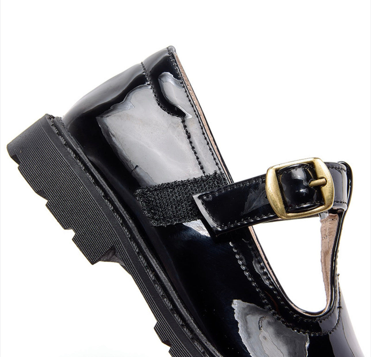Girls’ Black Patent T-Bar School Shoes with Arch Support