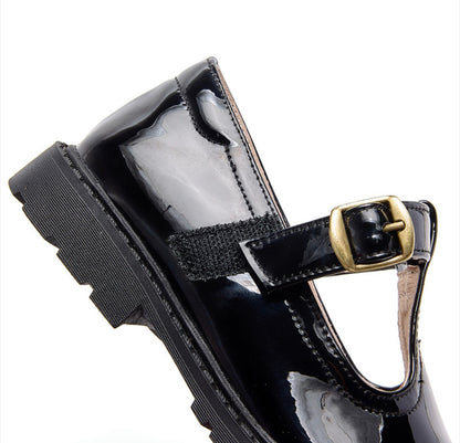 Girls’ Black Patent T-Bar School Shoes with Arch Support