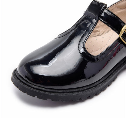 Girls’ Black Patent T-Bar School Shoes with Arch Support